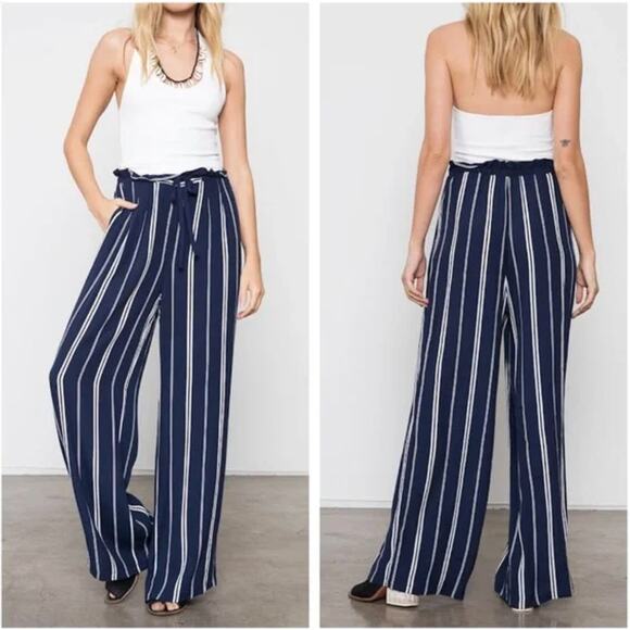 5 for $25| Rails Rooney Admiral Navy and White Stripe Paper Bag Pants NWT - Picture 1 of 9